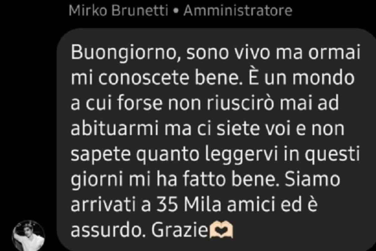 Mirko Brunetti parla ai fan dopo giorni di silenzio 