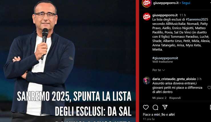 Post Instagram esclusi Sanremo